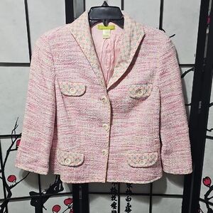 Sigrid Olsen Pink Tweed Blazer with Patterned Accents Size 10P Petite